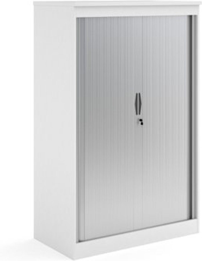 Office Monster | Systems Systems horizontal tambour door cupboard 1600mm high - white Systems Systems horizontal tambour door cupboard 1600mm high - white