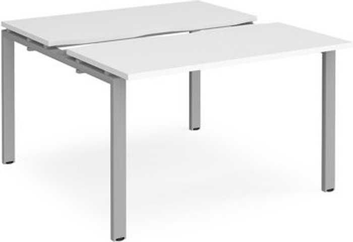 Office Monster | Adapt Bench Desk | 2 Person Rectangular Desks 1200mm With Sliding Tops | White Tops With Silver Frames | 1200mm Depth | Adapt Adapt Bench Desk | 2 Person Rectangular Desks 1200mm With Sliding Tops | White Tops With Silver Frames | 1200mm Depth | Adapt