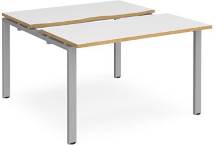 Office Monster | Adapt Bench Desk | 2 Person Rectangular Desks 1200mm With Sliding Tops | White/Oak Tops With Silver Frames | 1200mm Depth | Adapt Adapt Bench Desk | 2 Person Rectangular Desks 1200mm With Sliding Tops | White/Oak Tops With Silver Frames | 1200mm Depth | Adapt