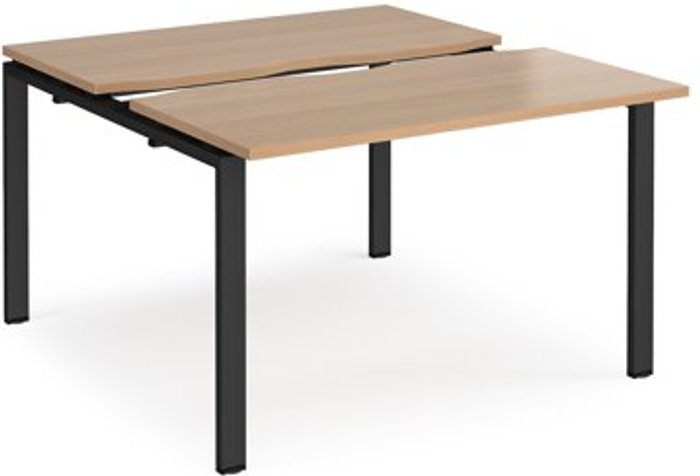 Office Monster | Adapt Bench Desk | 2 Person Starter Rectangular Desks 1200mm With Sliding Tops | Beech Tops With Black Frames | 1200mm Depth | Adapt Adapt Bench Desk | 2 Person Starter Rectangular Desks 1200mm With Sliding Tops | Beech Tops With Black Frames | 1200mm Depth | Adapt