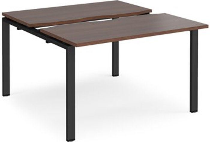 Office Monster | Adapt Bench Desk | 2 Person Starter Rectangular Desks 1200mm With Sliding Tops | Walnut Tops With Black Frames | 1200mm Depth | Adapt Adapt Bench Desk | 2 Person Starter Rectangular Desks 1200mm With Sliding Tops | Walnut Tops With Black Frames | 1200mm Depth | Adapt
