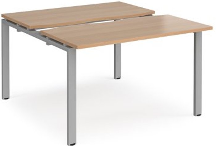 Office Monster | Adapt Bench Desk | 2 Person Starter Rectangular Desks 1200mm With Sliding Tops | Beech Tops With Silver Frames | 1200mm Depth | Adapt Adapt Bench Desk | 2 Person Starter Rectangular Desks 1200mm With Sliding Tops | Beech Tops With Silver Frames | 1200mm Depth | Adapt