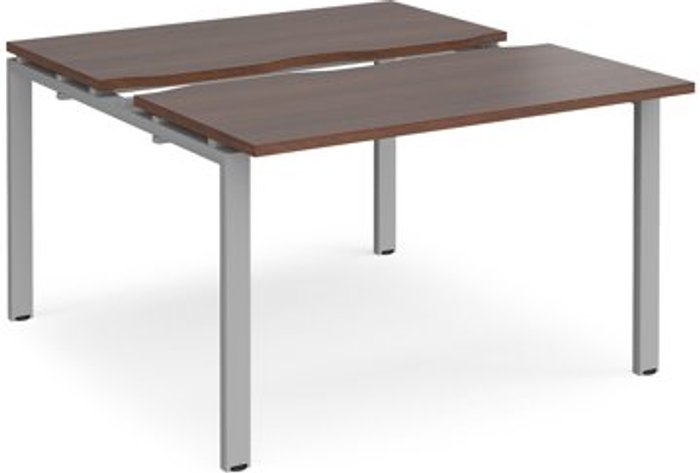 Office Monster | Adapt Bench Desk | 2 Person Starter Rectangular Desks 1200mm With Sliding Tops | Walnut Tops With Silver Frames | 1200mm Depth | Adapt Adapt Bench Desk | 2 Person Starter Rectangular Desks 1200mm With Sliding Tops | Walnut Tops With Silver Frames | 1200mm Depth | Adapt