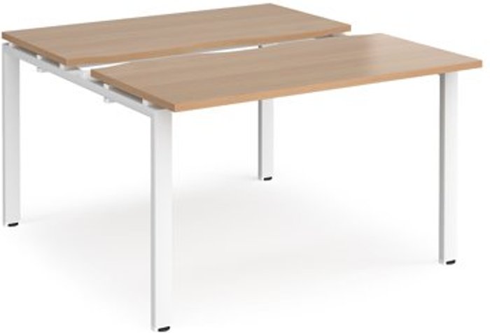Office Monster | Adapt Bench Desk | 2 Person Starter Rectangular Desks 1200mm With Sliding Tops | Beech Tops With White Frames | 1200mm Depth | Adapt Adapt Bench Desk | 2 Person Starter Rectangular Desks 1200mm With Sliding Tops | Beech Tops With White Frames | 1200mm Depth | Adapt