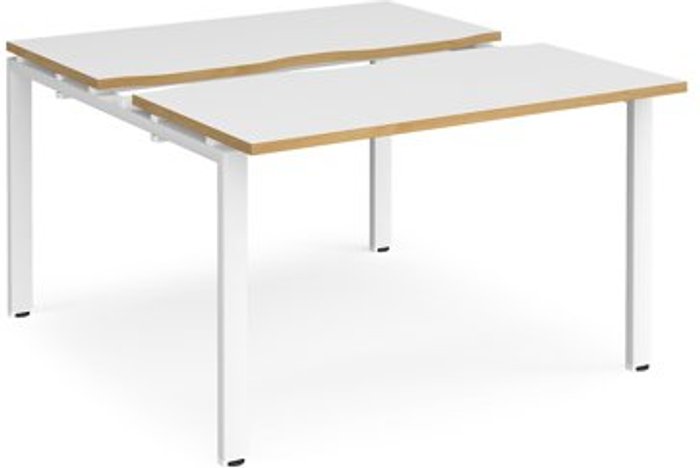 Office Monster | Adapt Bench Desk | 2 Person Starter Rectangular Desks 1200mm With Sliding Tops | White/Oak Tops With White Frames | 1200mm Depth | Adapt Adapt Bench Desk | 2 Person Starter Rectangular Desks 1200mm With Sliding Tops | White/Oak Tops With White Frames | 1200mm Depth | Adapt