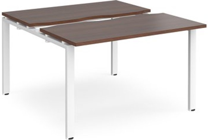 Office Monster | Adapt Bench Desk | 2 Person Rectangular Desks 1200mm With Sliding Tops | Walnut Tops With White Frames | 1200mm Depth | Adapt Adapt Bench Desk | 2 Person Rectangular Desks 1200mm With Sliding Tops | Walnut Tops With White Frames | 1200mm Depth | Adapt