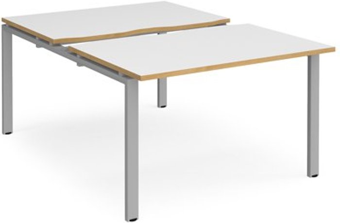 Office Monster | Adapt Bench Desk | 2 Person Rectangular Desks 1200mm With Sliding Tops | White/Oak Tops With Silver Frames | 1600mm Depth | Adapt Adapt Bench Desk | 2 Person Rectangular Desks 1200mm With Sliding Tops | White/Oak Tops With Silver Frames | 1600mm Depth | Adapt