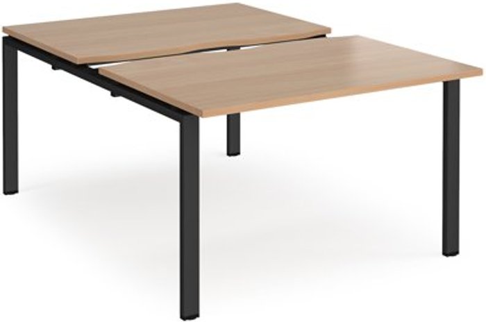 Office Monster | Adapt Bench Desk | 2 Person Starter Rectangular Desks 1200mm With Sliding Tops | Beech Tops With Black Frames | 1600mm Depth | Adapt Adapt Bench Desk | 2 Person Starter Rectangular Desks 1200mm With Sliding Tops | Beech Tops With Black Frames | 1600mm Depth | Adapt