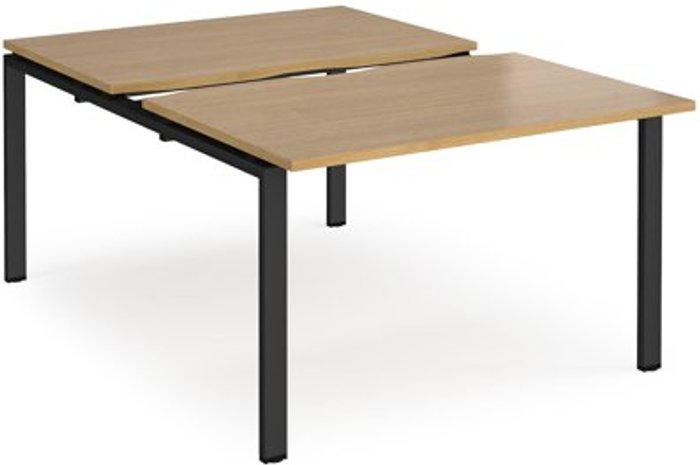 Office Monster | Adapt Bench Desk | 2 Person Starter Rectangular Desks 1200mm With Sliding Tops | Oak Tops With Black Frames | 1600mm Depth | Adapt Adapt Bench Desk | 2 Person Starter Rectangular Desks 1200mm With Sliding Tops | Oak Tops With Black Frames | 1600mm Depth | Adapt