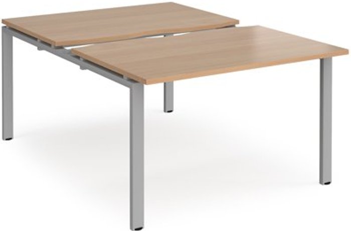 Office Monster | Adapt Bench Desk | 2 Person Starter Rectangular Desks 1200mm With Sliding Tops | Beech Tops With Silver Frames | 1600mm Depth | Adapt Adapt Bench Desk | 2 Person Starter Rectangular Desks 1200mm With Sliding Tops | Beech Tops With Silver Frames | 1600mm Depth | Adapt
