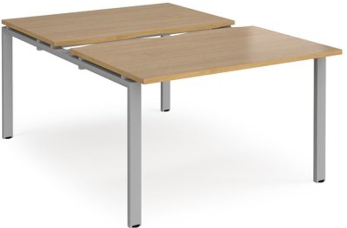 Office Monster | Adapt Bench Desk | 2 Person Starter Rectangular Desks 1200mm With Sliding Tops | Oak Tops With Silver Frames | 1600mm Depth | Adapt Adapt Bench Desk | 2 Person Starter Rectangular Desks 1200mm With Sliding Tops | Oak Tops With Silver Frames | 1600mm Depth | Adapt