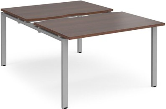 Office Monster | Adapt Bench Desk | 2 Person Starter Rectangular Desks 1200mm With Sliding Tops | Walnut Tops With Silver Frames | 1600mm Depth | Adapt Adapt Bench Desk | 2 Person Starter Rectangular Desks 1200mm With Sliding Tops | Walnut Tops With Silver Frames | 1600mm Depth | Adapt
