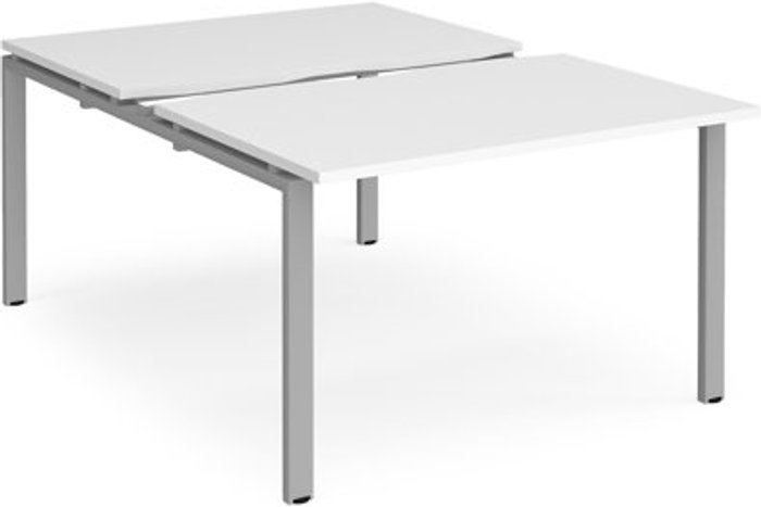 Office Monster | Adapt Bench Desk | 2 Person Starter Rectangular Desks 1200mm With Sliding Tops | White Tops With Silver Frames | 1600mm Depth | Adapt Adapt Bench Desk | 2 Person Starter Rectangular Desks 1200mm With Sliding Tops | White Tops With Silver Frames | 1600mm Depth | Adapt
