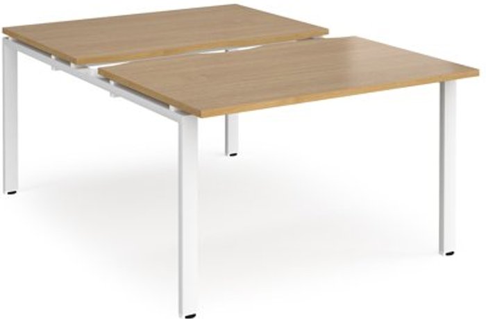 Office Monster | Adapt Bench Desk | 2 Person Starter Rectangular Desks 1200mm With Sliding Tops | Oak Tops With White Frames | 1600mm Depth | Adapt Adapt Bench Desk | 2 Person Starter Rectangular Desks 1200mm With Sliding Tops | Oak Tops With White Frames | 1600mm Depth | Adapt