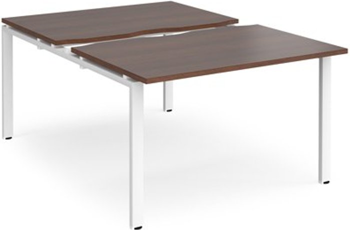 Office Monster | Adapt Bench Desk | 2 Person Starter Rectangular Desks 1200mm With Sliding Tops | Walnut Tops With White Frames | 1600mm Depth | Adapt Adapt Bench Desk | 2 Person Starter Rectangular Desks 1200mm With Sliding Tops | Walnut Tops With White Frames | 1600mm Depth | Adapt