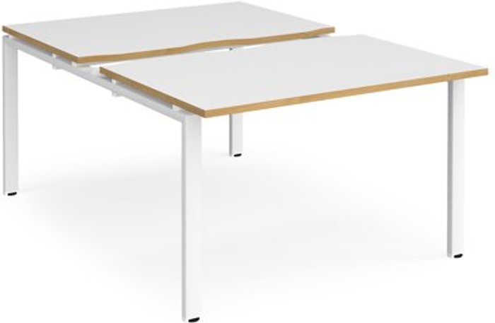 Office Monster | Adapt Bench Desk | 2 Person Starter Rectangular Desks 1200mm With Sliding Tops | White/Oak Tops With White Frames | 1600mm Depth | Adapt Adapt Bench Desk | 2 Person Starter Rectangular Desks 1200mm With Sliding Tops | White/Oak Tops With White Frames | 1600mm Depth | Adapt
