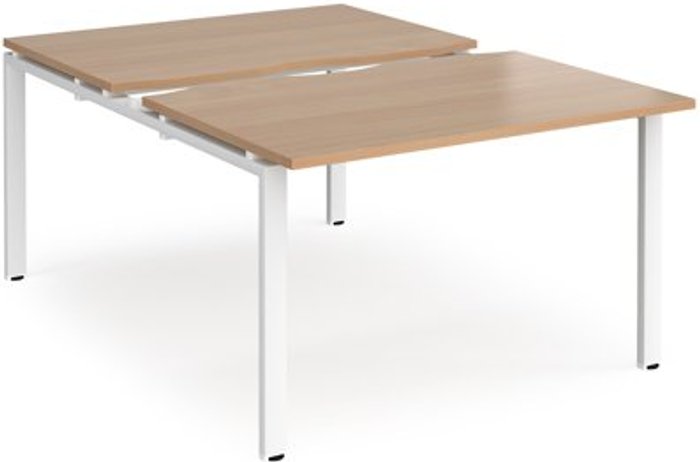 Office Monster | Adapt Bench Desk | 2 Person Rectangular Desks 1200mm With Sliding Tops | Beech Tops With White Frames | 1600mm Depth | Adapt Adapt Bench Desk | 2 Person Rectangular Desks 1200mm With Sliding Tops | Beech Tops With White Frames | 1600mm Depth | Adapt