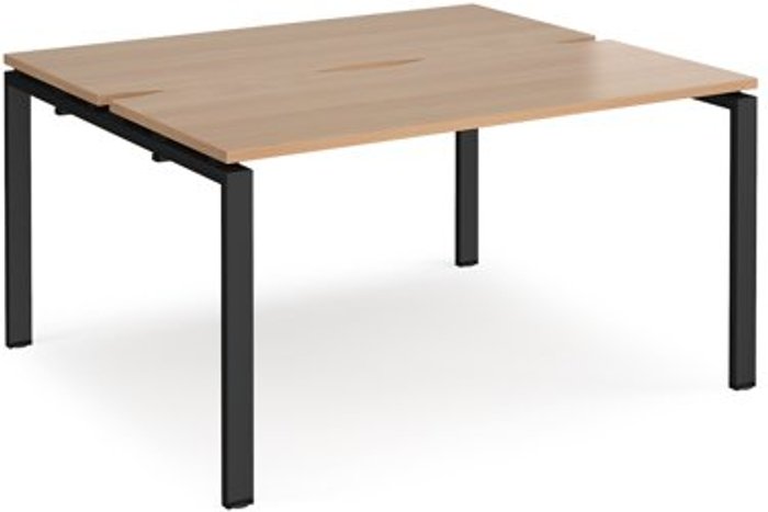 Office Monster | Adapt Bench Desk | 2 Person Starter Rectangular Desks 1400mm With Sliding Tops | Beech Tops With Black Frames | 1200mm Depth | Adapt Adapt Bench Desk | 2 Person Starter Rectangular Desks 1400mm With Sliding Tops | Beech Tops With Black Frames | 1200mm Depth | Adapt