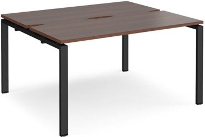 Office Monster | Adapt Bench Desk | 2 Person Starter Rectangular Desks 1400mm With Sliding Tops | Walnut Tops With Black Frames | 1200mm Depth | Adapt Adapt Bench Desk | 2 Person Starter Rectangular Desks 1400mm With Sliding Tops | Walnut Tops With Black Frames | 1200mm Depth | Adapt