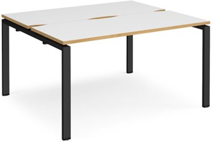 Office Monster | Adapt Bench Desk | 2 Person Starter Rectangular Desks 1400mm With Sliding Tops | White/Oak Tops With Black Frames | 1200mm Depth | Adapt Adapt Bench Desk | 2 Person Starter Rectangular Desks 1400mm With Sliding Tops | White/Oak Tops With Black Frames | 1200mm Depth | Adapt