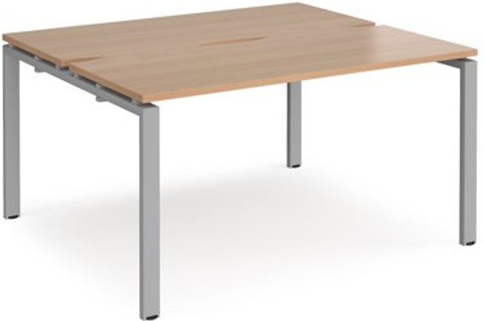 Office Monster | Adapt Bench Desk | 2 Person Starter Rectangular Desks 1400mm With Sliding Tops | Beech Tops With Silver Frames | 1200mm Depth | Adapt Adapt Bench Desk | 2 Person Starter Rectangular Desks 1400mm With Sliding Tops | Beech Tops With Silver Frames | 1200mm Depth | Adapt
