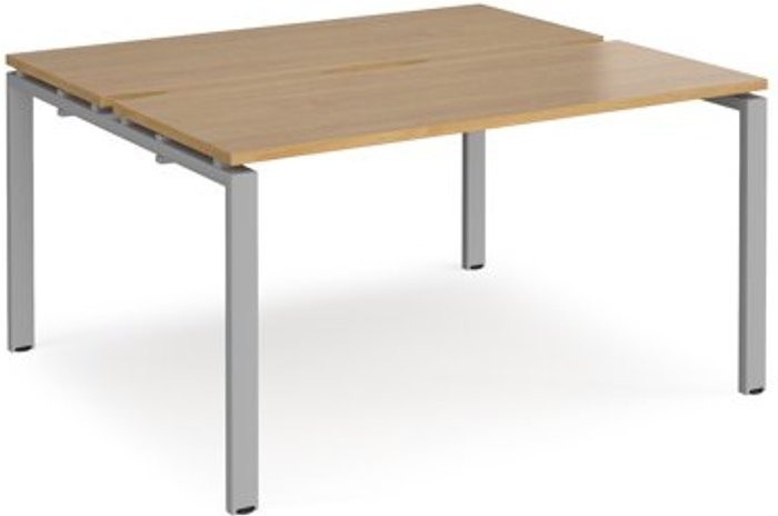 Office Monster | Adapt Bench Desk | 2 Person Starter Rectangular Desks 1400mm With Sliding Tops | Oak Tops With Silver Frames | 1200mm Depth | Adapt Adapt Bench Desk | 2 Person Starter Rectangular Desks 1400mm With Sliding Tops | Oak Tops With Silver Frames | 1200mm Depth | Adapt
