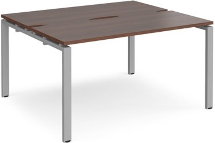 Office Monster | Adapt Bench Desk | 2 Person Starter Rectangular Desks 1400mm With Sliding Tops | Walnut Tops With Silver Frames | 1200mm Depth | Adapt Adapt Bench Desk | 2 Person Starter Rectangular Desks 1400mm With Sliding Tops | Walnut Tops With Silver Frames | 1200mm Depth | Adapt
