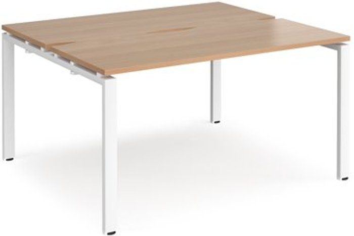 Office Monster | Adapt Bench Desk | 2 Person Starter Rectangular Desks 1400mm With Sliding Tops | Beech Tops With White Frames | 1200mm Depth | Adapt Adapt Bench Desk | 2 Person Starter Rectangular Desks 1400mm With Sliding Tops | Beech Tops With White Frames | 1200mm Depth | Adapt