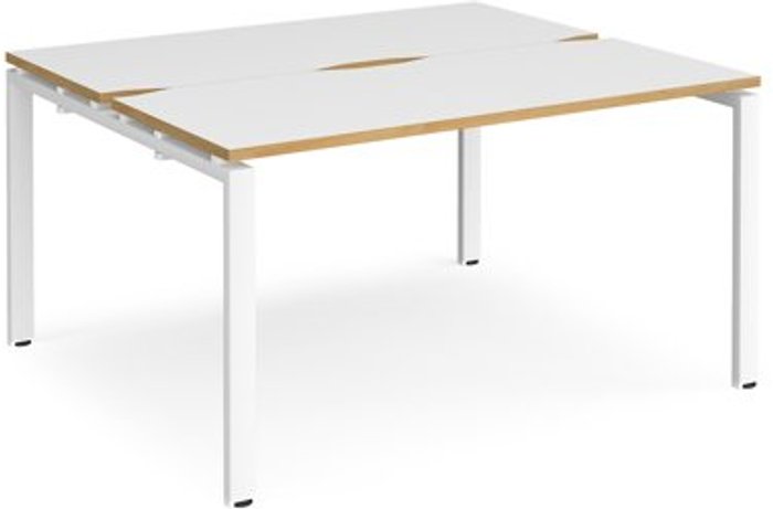 Office Monster | Adapt Bench Desk | 2 Person Starter Rectangular Desks 1400mm With Sliding Tops | White/Oak Tops With White Frames | 1200mm Depth | Adapt Adapt Bench Desk | 2 Person Starter Rectangular Desks 1400mm With Sliding Tops | White/Oak Tops With White Frames | 1200mm Depth | Adapt