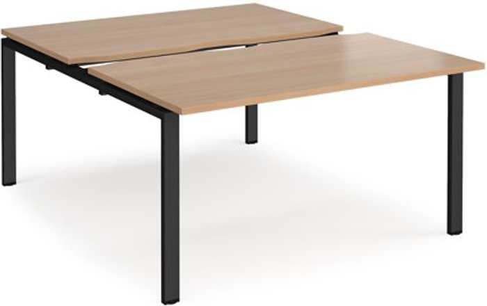 Office Monster | Adapt Bench Desk | 2 Person Rectangular Desks 1400mm With Sliding Tops | Beech Tops With Black Frames | 1600mm Depth | Adapt Adapt Bench Desk | 2 Person Rectangular Desks 1400mm With Sliding Tops | Beech Tops With Black Frames | 1600mm Depth | Adapt