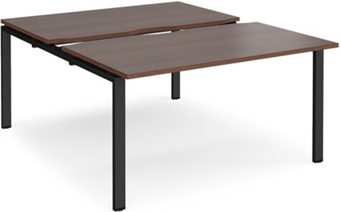 Office Monster | Adapt Bench Desk | 2 Person Starter Rectangular Desks 1400mm With Sliding Tops | Walnut Tops With Black Frames | 1600mm Depth | Adapt Adapt Bench Desk | 2 Person Starter Rectangular Desks 1400mm With Sliding Tops | Walnut Tops With Black Frames | 1600mm Depth | Adapt