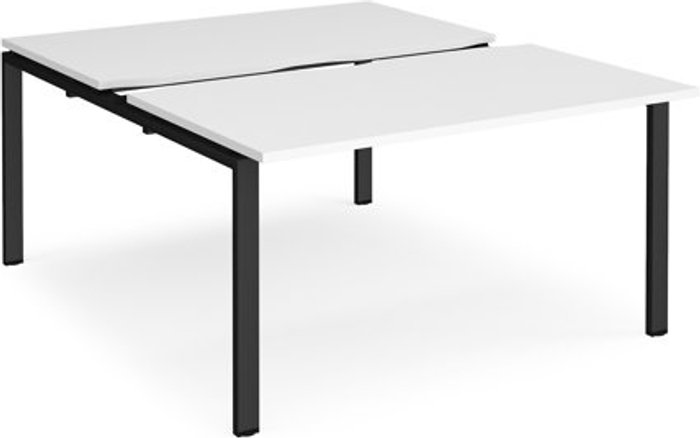 Office Monster | Adapt Bench Desk | 2 Person Starter Rectangular Desks 1400mm With Sliding Tops | White Tops With Black Frames | 1600mm Depth | Adapt Adapt Bench Desk | 2 Person Starter Rectangular Desks 1400mm With Sliding Tops | White Tops With Black Frames | 1600mm Depth | Adapt