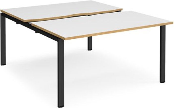 Office Monster | Adapt Bench Desk | 2 Person Starter Rectangular Desks 1400mm With Sliding Tops | White/Oak Tops With Black Frames | 1600mm Depth | Adapt Adapt Bench Desk | 2 Person Starter Rectangular Desks 1400mm With Sliding Tops | White/Oak Tops With Black Frames | 1600mm Depth | Adapt