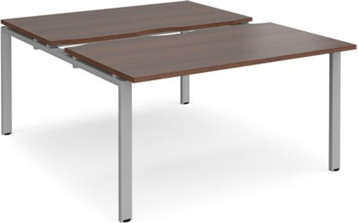 Office Monster | Adapt Bench Desk | 2 Person Starter Rectangular Desks 1400mm With Sliding Tops | Walnut Tops With Silver Frames | 1600mm Depth | Adapt Adapt Bench Desk | 2 Person Starter Rectangular Desks 1400mm With Sliding Tops | Walnut Tops With Silver Frames | 1600mm Depth | Adapt