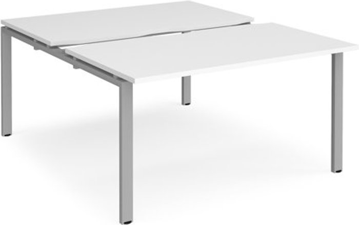 Office Monster | Adapt Bench Desk | 2 Person Starter Rectangular Desks 1400mm With Sliding Tops | White Tops With Silver Frames | 1600mm Depth | Adapt Adapt Bench Desk | 2 Person Starter Rectangular Desks 1400mm With Sliding Tops | White Tops With Silver Frames | 1600mm Depth | Adapt