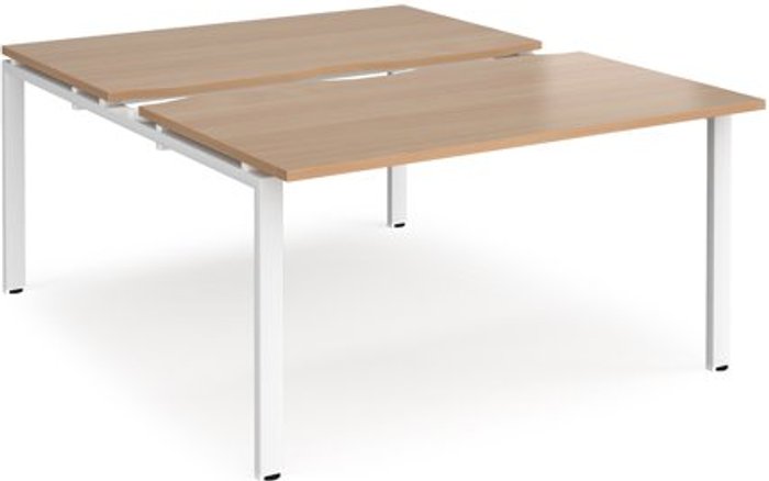 Office Monster | Adapt Bench Desk | 2 Person Starter Rectangular Desks 1400mm With Sliding Tops | Beech Tops With White Frames | 1600mm Depth | Adapt Adapt Bench Desk | 2 Person Starter Rectangular Desks 1400mm With Sliding Tops | Beech Tops With White Frames | 1600mm Depth | Adapt