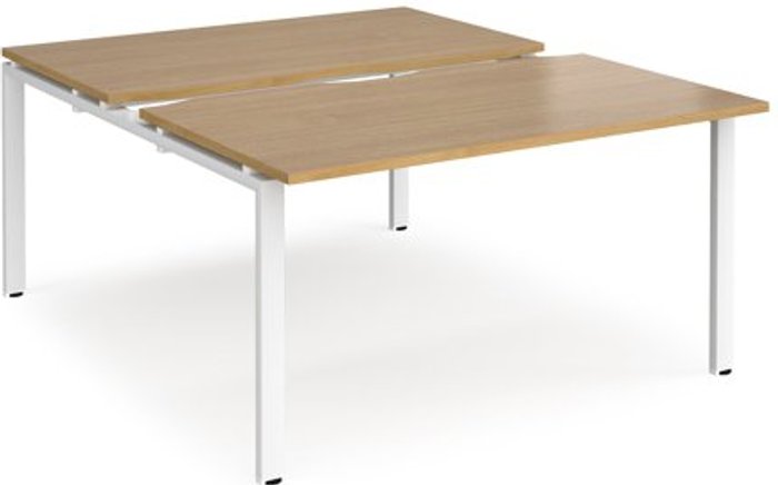 Office Monster | Adapt Bench Desk | 2 Person Starter Rectangular Desks 1400mm With Sliding Tops | Oak Tops With White Frames | 1600mm Depth | Adapt Adapt Bench Desk | 2 Person Starter Rectangular Desks 1400mm With Sliding Tops | Oak Tops With White Frames | 1600mm Depth | Adapt