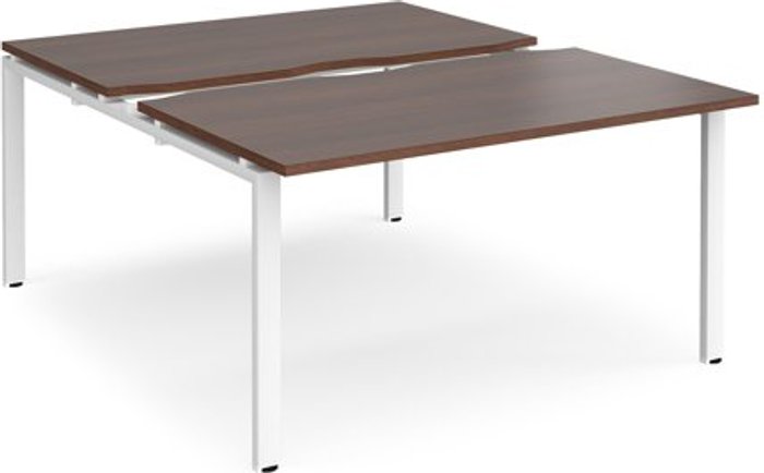 Office Monster | Adapt Bench Desk | 2 Person Starter Rectangular Desks 1400mm With Sliding Tops | Walnut Tops With White Frames | 1600mm Depth | Adapt Adapt Bench Desk | 2 Person Starter Rectangular Desks 1400mm With Sliding Tops | Walnut Tops With White Frames | 1600mm Depth | Adapt