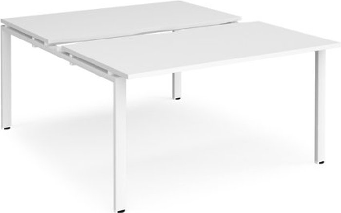 Office Monster | Adapt Bench Desk | 2 Person Starter Rectangular Desks 1400mm With Sliding Tops | White Tops With White Frames | 1600mm Depth | Adapt Adapt Bench Desk | 2 Person Starter Rectangular Desks 1400mm With Sliding Tops | White Tops With White Frames | 1600mm Depth | Adapt