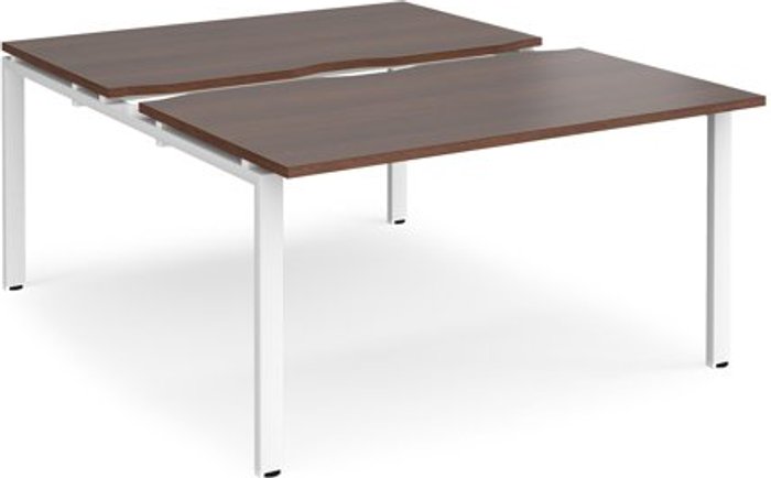 Office Monster | Adapt Bench Desk | 2 Person Rectangular Desks 1400mm With Sliding Tops | Walnut Tops With White Frames | 1600mm Depth | Adapt Adapt Bench Desk | 2 Person Rectangular Desks 1400mm With Sliding Tops | Walnut Tops With White Frames | 1600mm Depth | Adapt