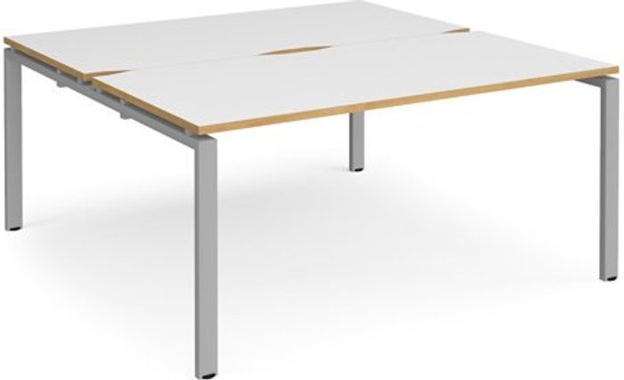 Office Monster | Adapt Bench Desk | 2 Person Rectangular Desks 1600mm With Sliding Tops | White/Oak Tops With Silver Frames | 1200mm Depth | Adapt Adapt Bench Desk | 2 Person Rectangular Desks 1600mm With Sliding Tops | White/Oak Tops With Silver Frames | 1200mm Depth | Adapt