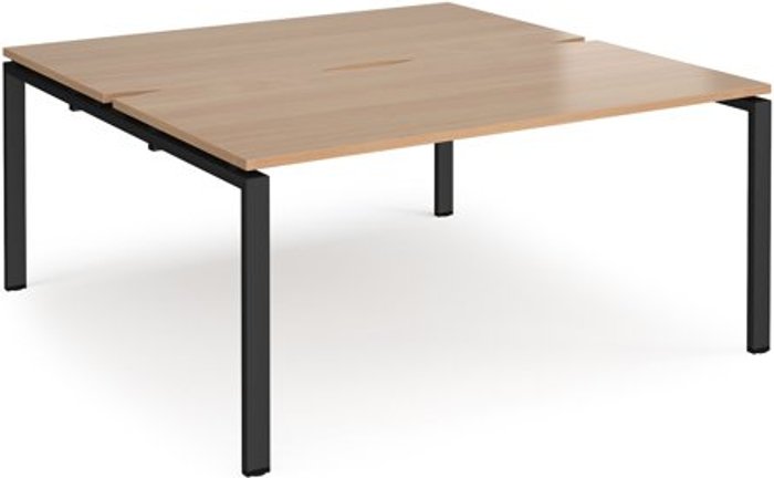 Office Monster | Adapt Bench Desk | 2 Person Starter Rectangular Desks 1600mm With Sliding Tops | Beech Tops With Black Frames | 1200mm Depth | Adapt Adapt Bench Desk | 2 Person Starter Rectangular Desks 1600mm With Sliding Tops | Beech Tops With Black Frames | 1200mm Depth | Adapt