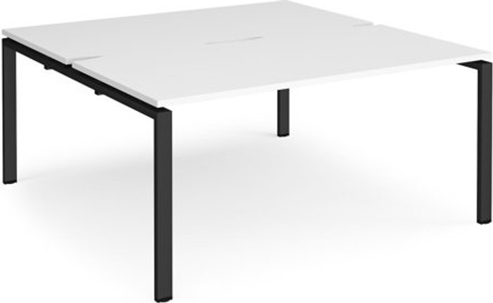 Office Monster | Adapt Bench Desk | 2 Person Starter Rectangular Desks 1600mm With Sliding Tops | White Tops With Black Frames | 1200mm Depth | Adapt Adapt Bench Desk | 2 Person Starter Rectangular Desks 1600mm With Sliding Tops | White Tops With Black Frames | 1200mm Depth | Adapt