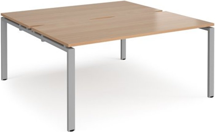 Office Monster | Adapt Bench Desk | 2 Person Starter Rectangular Desks 1600mm With Sliding Tops | Beech Tops With Silver Frames | 1200mm Depth | Adapt Adapt Bench Desk | 2 Person Starter Rectangular Desks 1600mm With Sliding Tops | Beech Tops With Silver Frames | 1200mm Depth | Adapt