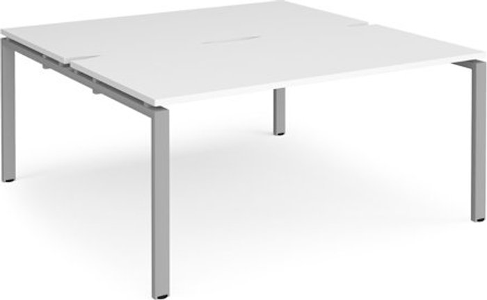 Office Monster | Adapt Bench Desk | 2 Person Starter Rectangular Desks 1600mm With Sliding Tops | White Tops With Silver Frames | 1200mm Depth | Adapt Adapt Bench Desk | 2 Person Starter Rectangular Desks 1600mm With Sliding Tops | White Tops With Silver Frames | 1200mm Depth | Adapt
