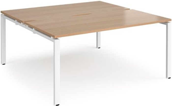 Office Monster | Adapt Bench Desk | 2 Person Starter Rectangular Desks 1600mm With Sliding Tops | Beech Tops With White Frames | 1200mm Depth | Adapt Adapt Bench Desk | 2 Person Starter Rectangular Desks 1600mm With Sliding Tops | Beech Tops With White Frames | 1200mm Depth | Adapt