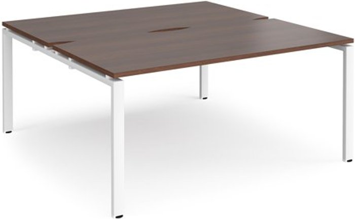 Office Monster | Adapt Bench Desk | 2 Person Starter Rectangular Desks 1600mm With Sliding Tops | Walnut Tops With White Frames | 1200mm Depth | Adapt Adapt Bench Desk | 2 Person Starter Rectangular Desks 1600mm With Sliding Tops | Walnut Tops With White Frames | 1200mm Depth | Adapt