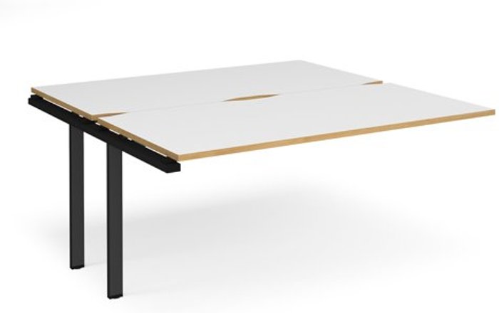 Office Monster | Adapt Bench Desk | Add On Rectangular Desk 1600mm With Sliding Tops | White/Oak Tops With Black Frames | 1600mm Depth | Adapt Adapt Bench Desk | Add On Rectangular Desk 1600mm With Sliding Tops | White/Oak Tops With Black Frames | 1600mm Depth | Adapt