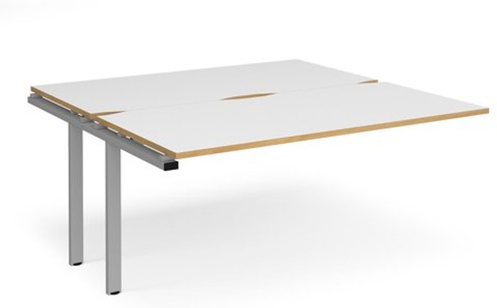 Office Monster | Adapt Bench Desk | Add On Rectangular Desk 1600mm With Sliding Tops | White/Oak Tops With Silver Frames | 1600mm Depth | Adapt Adapt Bench Desk | Add On Rectangular Desk 1600mm With Sliding Tops | White/Oak Tops With Silver Frames | 1600mm Depth | Adapt