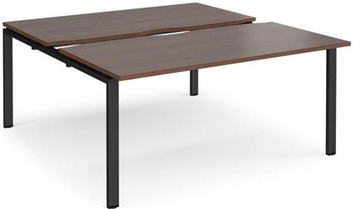 Office Monster | Adapt Bench Desk | 2 Person Rectangular Desks 1600mm With Sliding Tops | Walnut Tops With Black Frames | 1600mm Depth | Adapt Adapt Bench Desk | 2 Person Rectangular Desks 1600mm With Sliding Tops | Walnut Tops With Black Frames | 1600mm Depth | Adapt